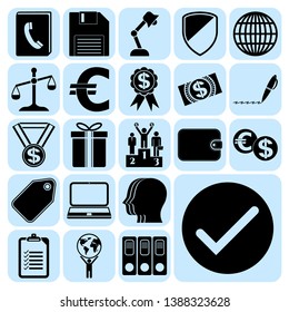 Set of 22 business high quality icons or symbols. Collection. Flat design. Vector Illustration.