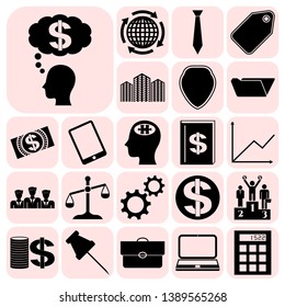 Set of 22 business high quality icons or symbols. Collection. Detailed design. Vector Illustration.
