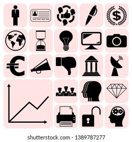 Set of 22 business high quality icons or symbols. Collection. Flat design. Vector Illustration.