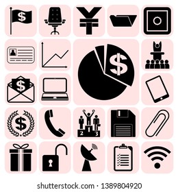 Set of 22 business high quality icons or symbols. Collection. Flat design. Vector Illustration.