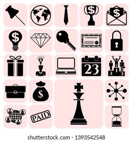 Set of 22 business high quality icons or symbols. Collection. Flat design. Vector Illustration.