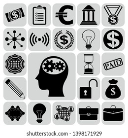 Set of 22 business high quality icons or symbols. Collection. Flat design. Vector Illustration.