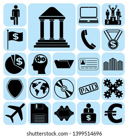 Set of 22 business high quality icons or symbols. Collection. Flat design. Vector Illustration.
