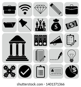 Set of 22 business high quality symbols or icons. Collection. Flat design. Vector Illustration.