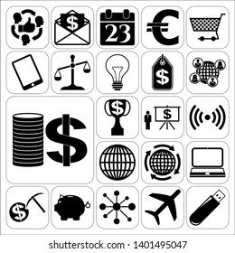 Set of 22 business high quality icons or symbols. Collection. Flat design. Vector Illustration.