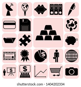 Set of 22 business high quality icons or symbols. Collection. Flat design. Vector Illustration.