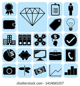 Set of 22 business high quality icons or symbols. Collection. Flat design. Vector Illustration.