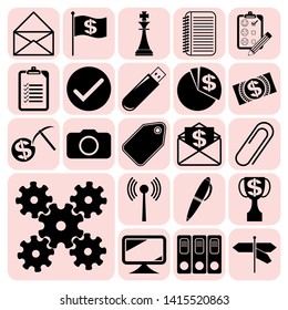 Set of 22 business high quality symbols or icons. Collection. Flat design. Vector Illustration.