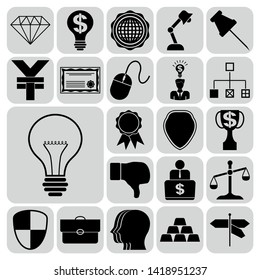 Set of 22 business high quality icons or symbols. Collection. Flat design. Vector Illustration.