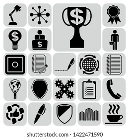 Set of 22 business high quality symbols or icons. Collection. Detailed design. Vector Illustration.