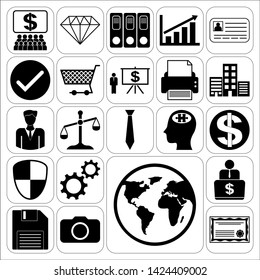 Set of 22 business high quality icons or symbols. Collection. Detailed design. Vector Illustration.