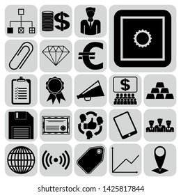 Set of 22 business high quality icons or symbols. Collection. Flat design. Vector Illustration.