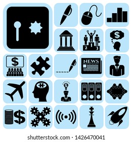 Set of 22 business high quality symbols or icons. Collection. Flat design. Vector Illustration.