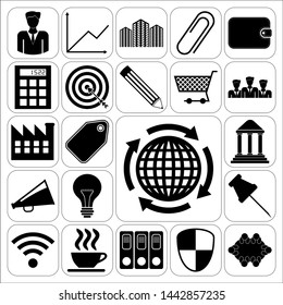 Set of 22 business high quality icons or symbols. Collection. Flat design. Vector Illustration.