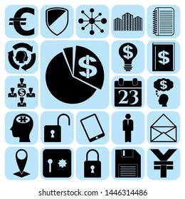 Set of 22 business high quality symbols. Collection. Flat design. Vector Illustration.