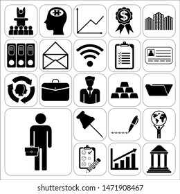 Set of 22 business high quality symbols or icons. Collection. Flat design. Vector Illustration.
