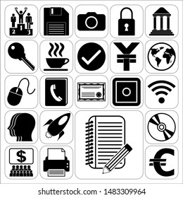 Set of 22 business high quality icons or symbols. Collection. Flat design. Vector Illustration.