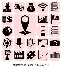 Set of 22 business high quality symbols or icons. Collection. Flat design. Vector Illustration.