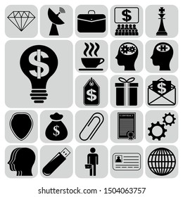 Set of 22 business high quality symbols or icons. Collection. Flat design. Vector Illustration.