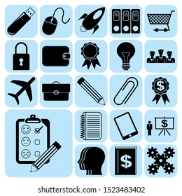 Set of 22 business high quality symbols or icons. Collection. Flat design. Vector Illustration.