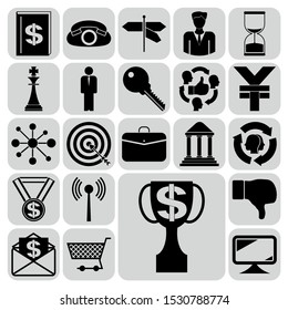 Set of 22 business high quality symbols or icons. Collection. Flat design. Vector Illustration.
