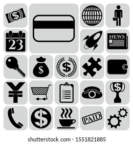 Set of 22 business high quality icons or symbols. Collection. Flat design. Vector Illustration.