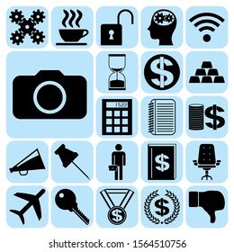 Set of 22 business high quality symbols or icons. Collection. Flat design. Vector Illustration.