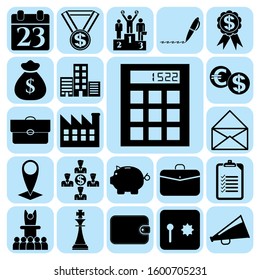 Set of 22 business high quality icons or symbols. Collection. Flat design. Vector Illustration.
