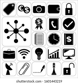 Set of 22 business high quality symbols or icons. Collection. Detailed design. Vector Illustration.
