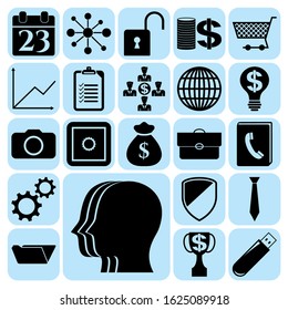Set of 22 business high quality icons or symbols. Collection.  Vector Illustration.