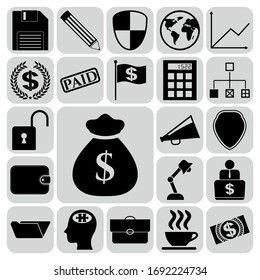 Set of 22 business high quality icons or symbols. Collection. Detailed design. Vector Illustration.
