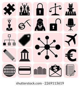 Set of 22 Business high quality symbols. Flat design. 