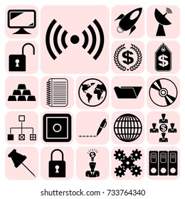 Set of 22 business high quality symbols. Collection. Flat design. Vector Illustration.