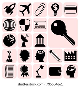 Set of 22 business high quality symbols or icons. Collection. Detailed design. Vector Illustration.