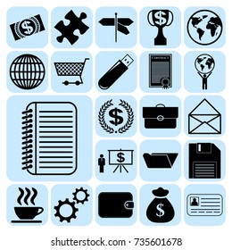 Set of 22 business high quality icons or symbols. Collection. Amazing desing. Vector Illustration.