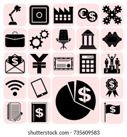 Set of 22 business high quality icons or symbols. Collection. Detailed design. Vector Illustration.
