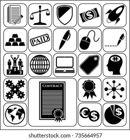 Set of 22 business high quality icons or symbols. Collection. Detailed design. Vector Illustration.