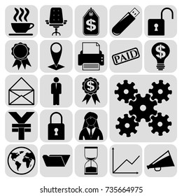 Set of 22 business high quality icons or symbols. Collection. Flat design. Vector Illustration.