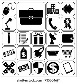Set of 22 business high quality icons or symbols. Collection. Flat design. Vector Illustration.
