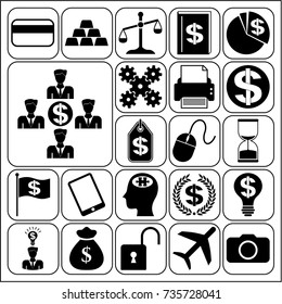 Set of 22 business high quality symbols or icons. Collection. Flat design. Vector Illustration.