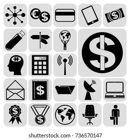 Set of 22 business high quality icons or symbols. Collection. Flat design. Vector Illustration.