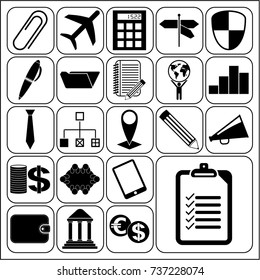 Set of 22 business high quality icons or symbols. Collection. Flat design. Vector Illustration.