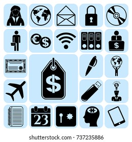 Set of 22 business high quality icons or symbols. Collection. Detailed design. Vector Illustration.
