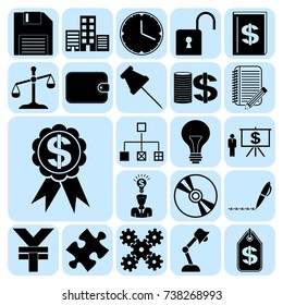 Set of 22 business high quality symbols or icons. Collection. Flat design. Vector Illustration.