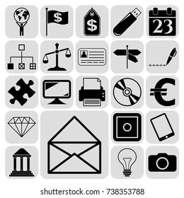 Set of 22 business high quality symbols or icons. Collection. Detailed design. Vector Illustration.