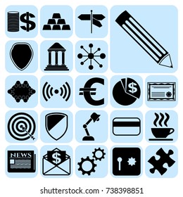 Set of 22 business high quality symbols or icons. Collection. Flat design. Vector Illustration.