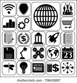Set of 22 business high quality symbols or icons. Collection. Flat design. Vector Illustration.