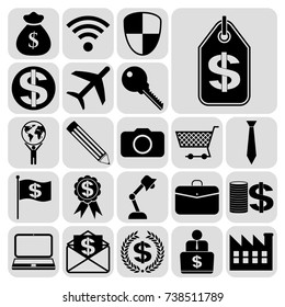 Set of 22 business high quality symbols or icons. Collection. Detailed design. Vector Illustration.