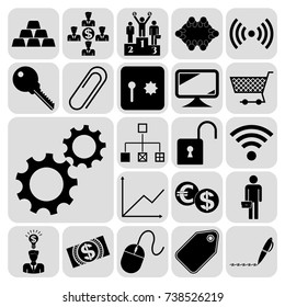 Set of 22 business high quality icons or symbols. Collection. Flat design. Vector Illustration.