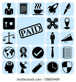Set of 22 business high quality icons or symbols. Collection. Detailed design. Vector Illustration.